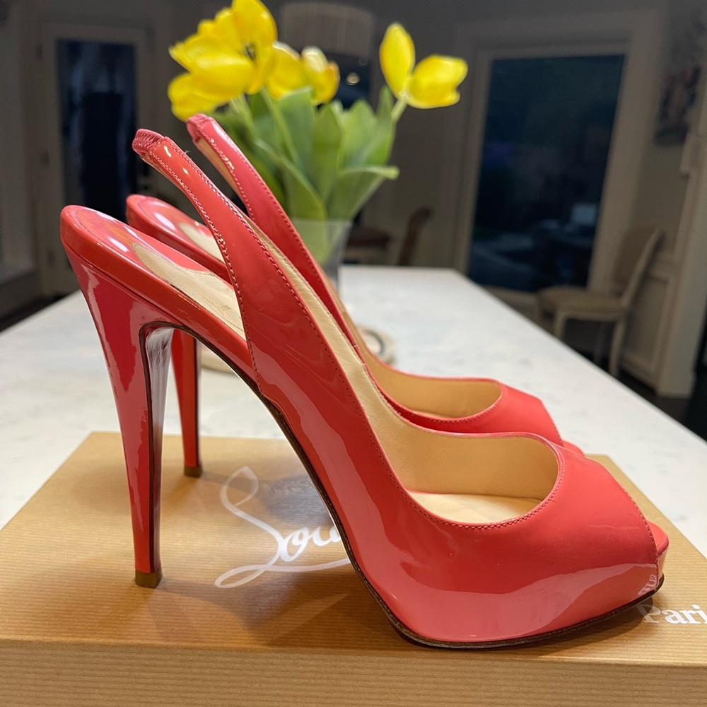 ⭐️Christian Louboutin No Prive 120 pink patent sling backs 39